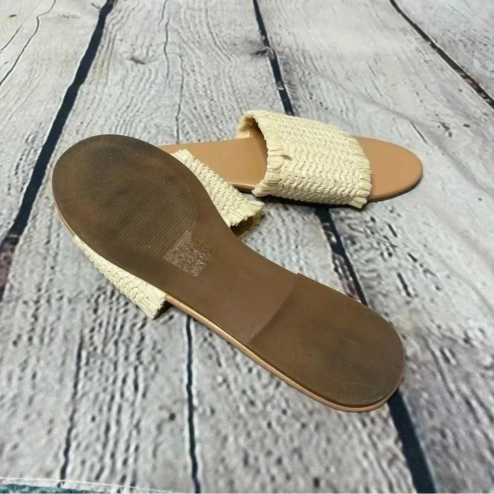 J Crew Size 10.5 Raffia Slide Sandals Natural Beige Flat Casual AX843